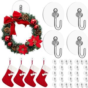 Jetec 100 Pcs Suction Cup Hooks 1.18 Inch Window Small Suction Cups with Hooks Waterproof Removable Clear Mini Suckers Hanger for Glass Bathroom Wall Door Christmas Wreath Lights Stockings