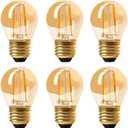 Panledo 2 Watt Vintage Edison LED Bulbs, Globe LED Filament Bulb, 2200K Ultra Warm Light, E26 Medium Base, A15 Amber Glass Antique Gold Tint, 25W Incandescent Replacement, Dimmable, Pack of 6