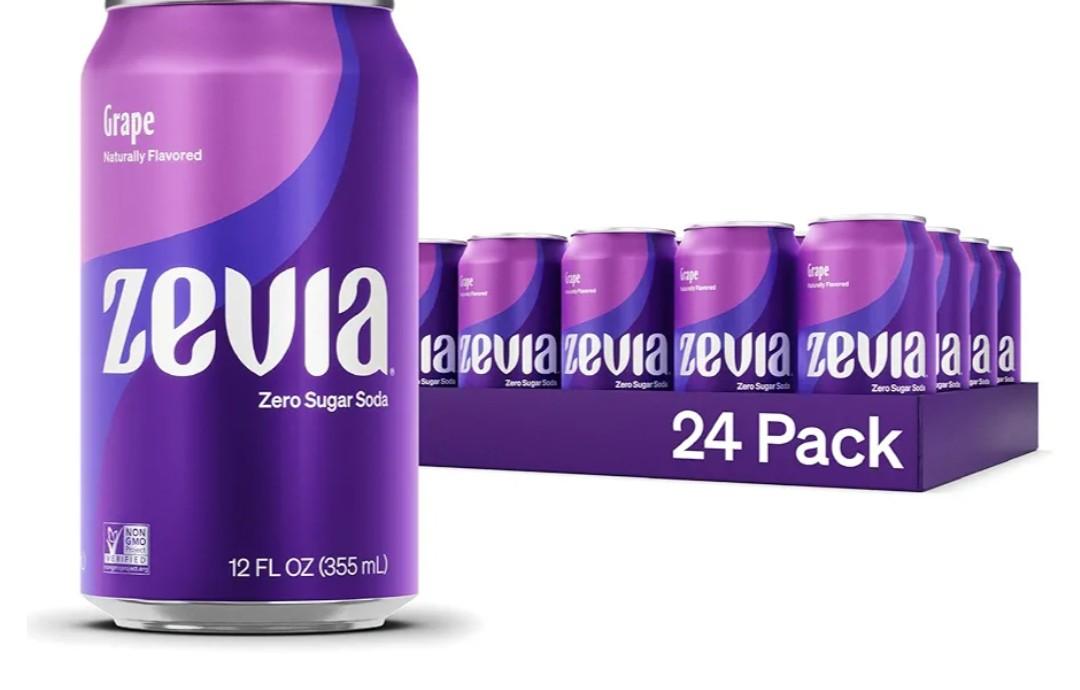 Zevia Zero Sugar Soda, Grape, 12 oz Cans (23-Pack) – Naturally Sweetened, Zero Calorie Sugar Free Soda - Non-GMO Project Verified, Gluten-Free, Vegan, BB May 2 2027