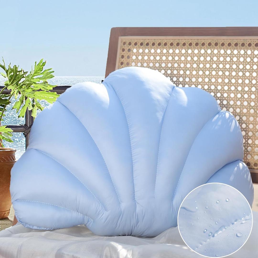 YRXRUS Outdoor Seashell Pillow, Light Blue Shell Pillows, Small 13x10 Inch Waterproof Throw Pillows for Beach Patio Furniture Garden Balcony Couch Home Decorative, Spring Summer Outdoor Gift