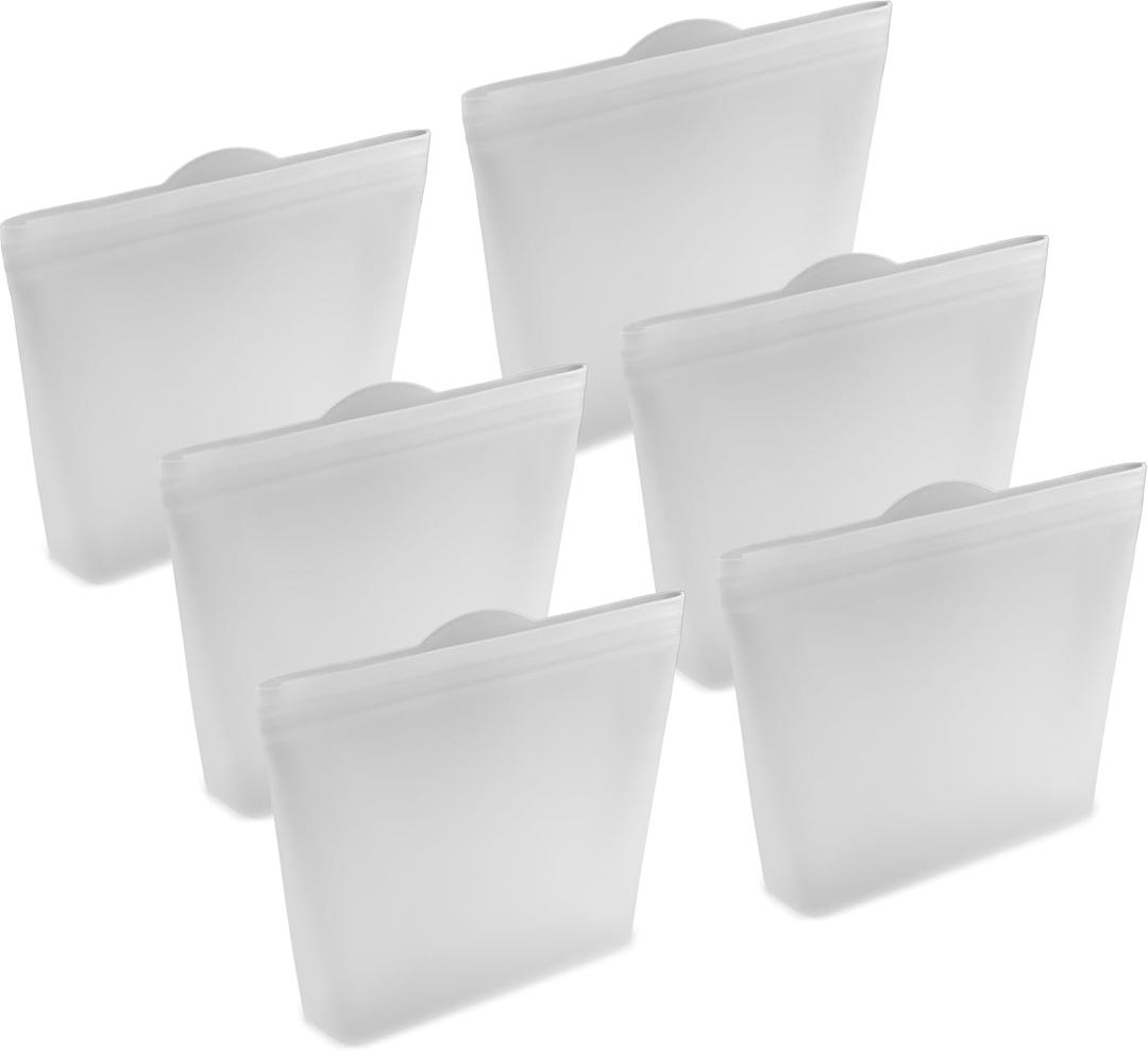 Home Logic Reusable Sandwich Bags - Set of 6 Clear Silicone Freezer Bags, Airtight Leak Resistant Reusable Zip Bags for Kitchen Home Food Prep, Microwave & Sous Vide Safe
