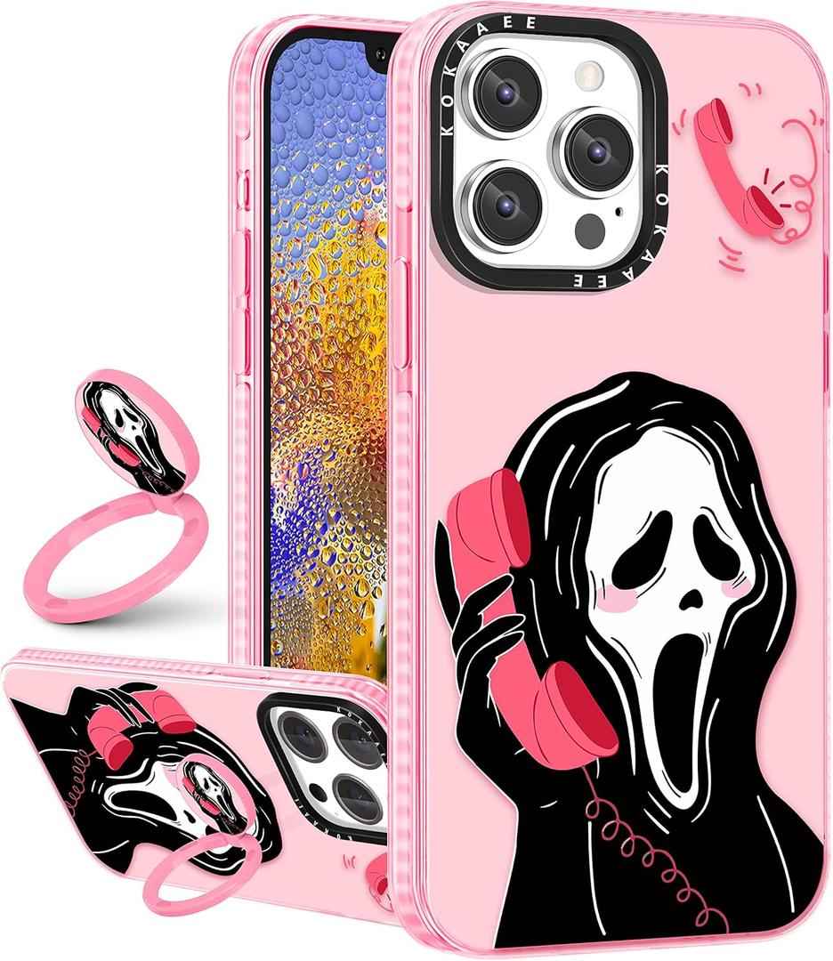 (2in1 for iPhone 14 Pro Case Cute Skeleton Skull for Women Girls Kawaii Girly Phone Cases Funny Cool Gothic Unique Design Soft TPU Bumper Cover+Ring Holder for 14Pro 6.1"