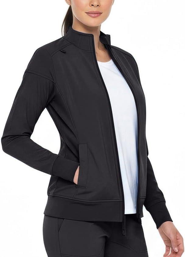 Womens Scrub Jacket Zippered Warm-up Jacket, Size US L