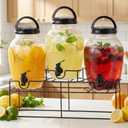 Tanlade 3 Pcs Plastic Drink Dispenser with Spigot and Metal Stand 1.2 Gallon Beverage Dispenser for Parties Juice Dispensers Lemonade Jar with Lids for Cold Drink Tea Water Container (Black)
