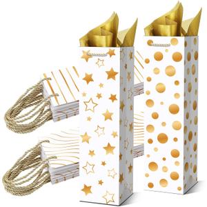 Ovveroche 20 Pack Wine Gift Bags with Handles and Tissue Paper Gold Foil Wine Bottle Gift Bags for Holiday Party Birthday Wedding