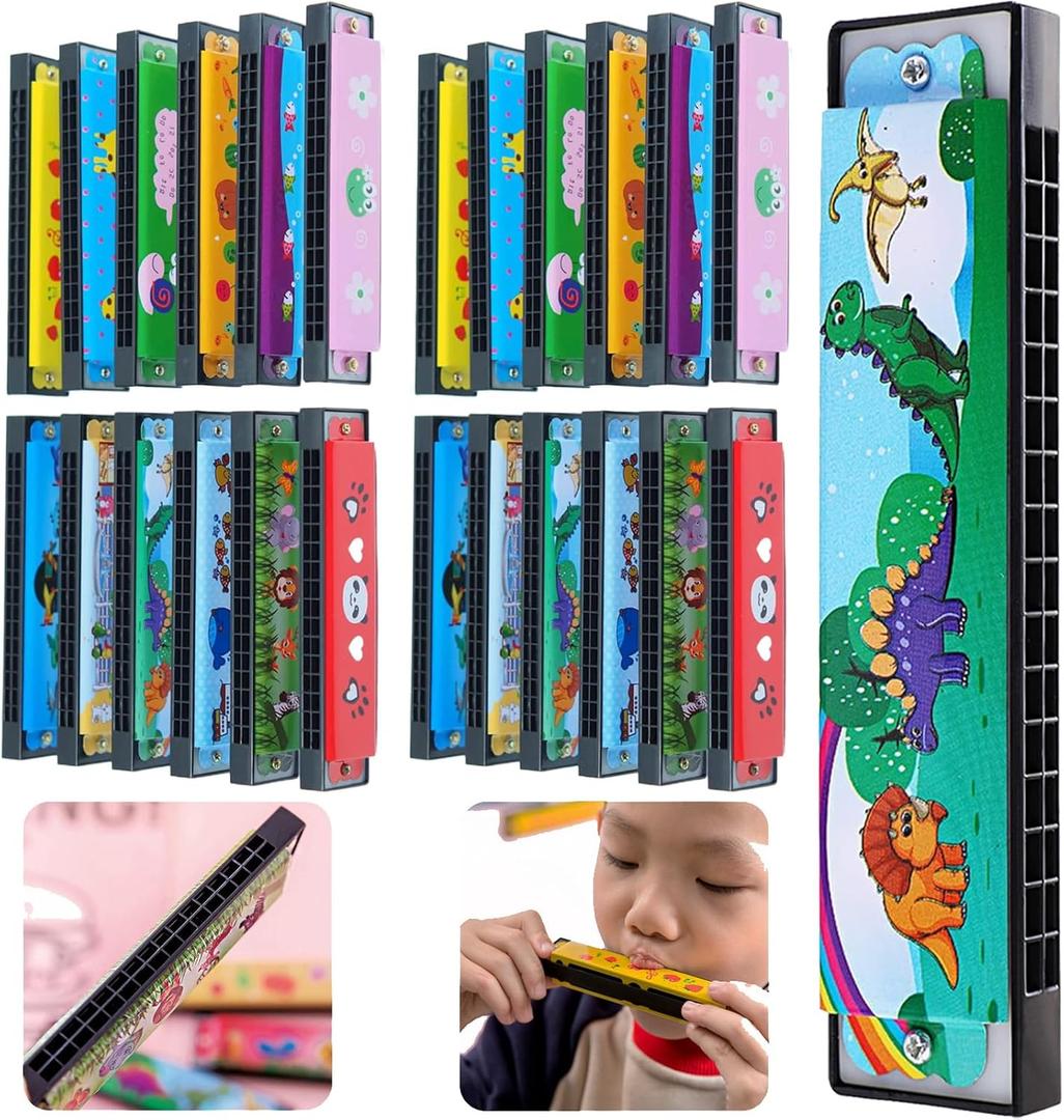 24 Pcs Kids Harmonicas Bulk - Birthday Party Favors Return Gifts for Kids 4-8 8-12 Year Old Boys Girls | Goodie Bags Stuffers for Toddlers, Music Toys & Gift Bag Fillers