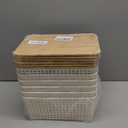 Small Plastic Storage Bins with Bamboo Lids 5.2qt Stackable Box Basket Pantry Decorative Containers Cute with Lable for Organizing Desktop Closet Office Cream White of 6 packs 10*7.2*4.1"