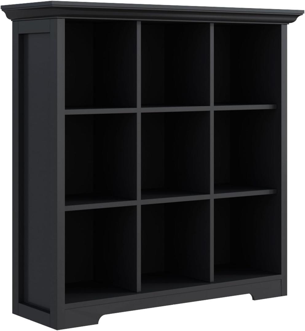 OSCHF Cube Storage Bookcase with Base - Wooden 3 Tiers Floor Standing Open Shelf Cabinet for Home and Office, 9-Cube Lattice Bookshelf, Black