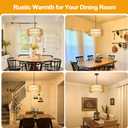 Farmhouse Chandelier Light Fixture, 5-Light Rattan Boho Chandeliers for Dining Room, Hand Woven Pendant Light with Linen Shade, Rustic Hanging Lighting for Kitchen Island, Bedroom (Bulb Not Included)