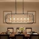 36" Linear Chandeliers for Dining Room, Black and Gold Glass Chandelier | Dining Table Chandelier, Height Adjustable, 3 Color Temperature