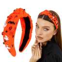 Halloween Headbands for Women, Jeweled Spooky Pumpkin Bat Ghost Gothic knotted Headband for Women for Halloween Goth Hair Accessories (Bright Orange)