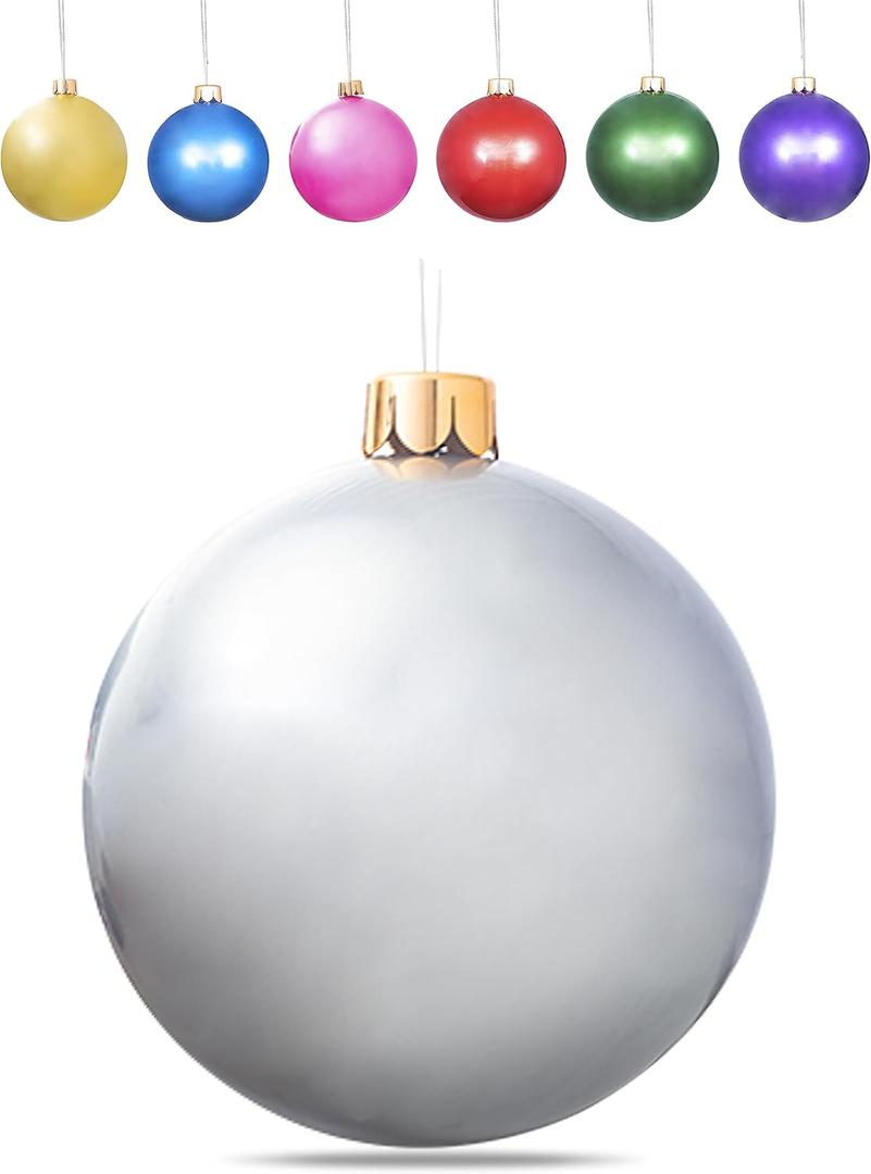 Inflatable Oversized Ornaments Jumbo Christmas Balls 15" 18" 25" or 30" inches Holiday Decorations Indoor Outdoor (Silver)
