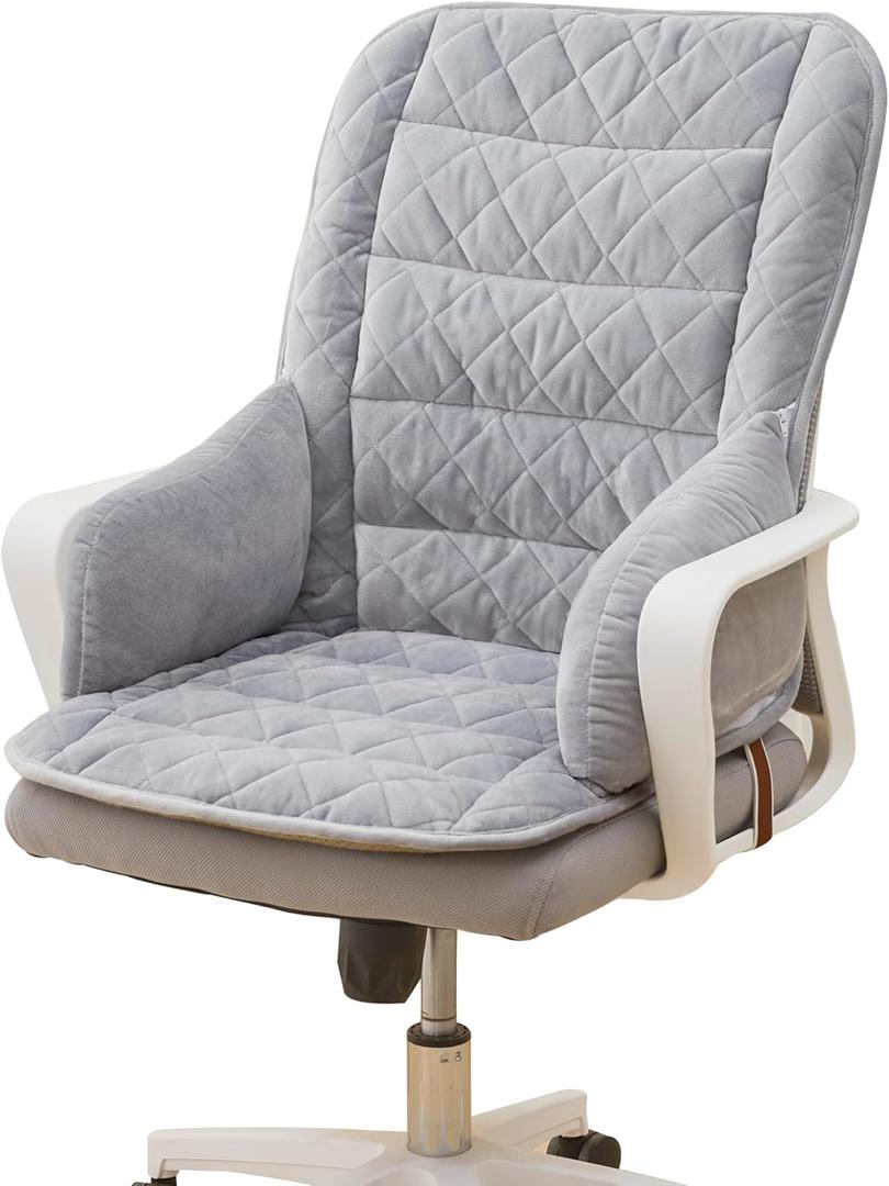 Desk Chair Cushion, Seat Cushion for Office Chair, Dorm Desk Chair and Rocking Chair, Soft Velvet Non-Slip Seat Pad with Back for Kitchen Dining Chair (Grey)