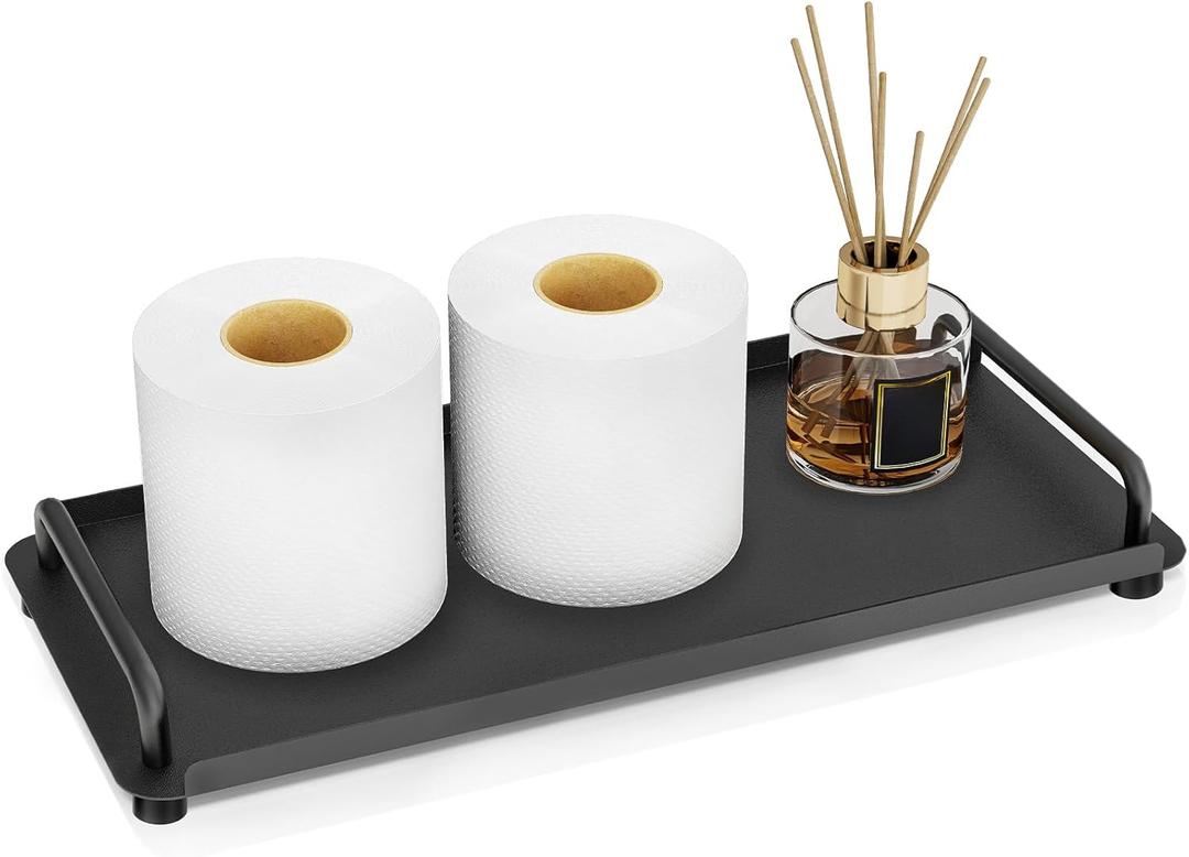 Gypie Toilet Paper Basket, Tank Tray with Handle, Bathroom Counter Storage Tray for Kitchen (Black)