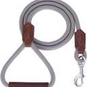 Mile High Life | Premium Leather Dog Leash | Strong Rope Leash | Leather Handle | Zinc Alloy Strong Clasp | Small Medium Large Dogs | 4/5/6 Feet(Gray, 72 Inch (Pack of 1))