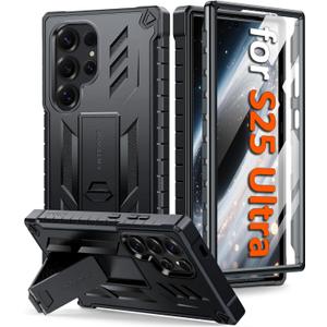 FNTCASE for Samsung Galaxy S25-Ultra Case: Military Grade Drop Proof Protection Mobile Cover with Kickstand | Matte Textured Rugged Shockproof TPU | Protective Sturdy Phone Case 6.8 Inch (Black)