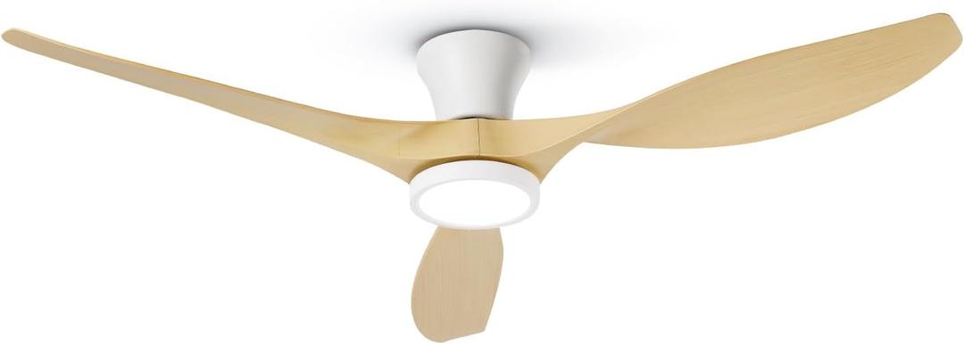 TALOYA 52 inch Ceiling Fans with Lights and Remote, Flush Mount Low Profile Ceiling Fan with Reversible DC Motor ABS Blades for Bedroom Living Room Kitchen Light Oak Finish (52inch Wood grain)