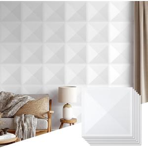 12 Pack 3D Wall Panels for Interior Wall Decor, Accent Felt Wall Panels for Office Living Room Bedroom Hotel Lobby, 12''x12'' PVC Pyramid Wallpapers Cover 12.Sq.FtWhite