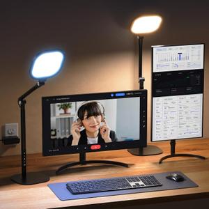 Led Desk Lamps for Home Office with Base, Video Conference Lighting for Zoom, Tall Desk Lamp with 50 Light Modes & Memory and Timer Func Computer Light, Ring Light for Desk for Video Streaming, Webcam (Black 2 Pack)
