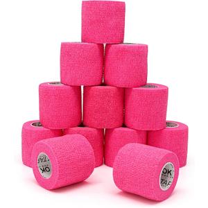 OK TAPE 12 Rolls Self Adhesive Bandage Wrap, Elastic Athletic Tape, Self Stick Bandage Tape, Vet Wrap, Medical Wrap for Wrist, Feet, 2" x 5 Yards - Pink