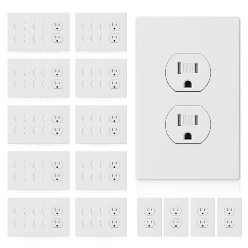 ELEGRP 15 Amp 125V Duplex Receptacle Outlets, Standard Electrical Wall Outlet, TR Tamper Resistant, Self-Grounding, Residential Grade, Mid Outlet Covers Included, UL Listed, Matte White, 50 Pack
