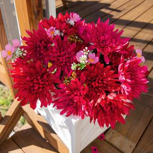 Ivydale 2 Bundles Artificial Fake Silk Chrysanthemum Flowers Bouquets Faux Flower with Long Stems, Autumn Bouquet Flowers Wedding Party Home Decor(Not Included a Pot (Red))