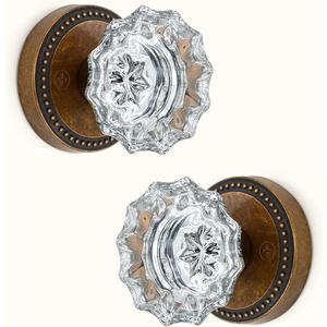 Asidrama 2 Pack Antique Brass Dummy Door Knob, Non-Turning Decorative Door Lever with Door Knobs for Closet, French Double Doors, Pantry & Interior Push/Pull Use