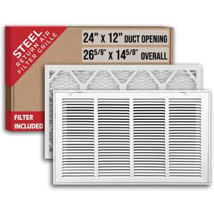 Fits 24x12 Duct Opening | Filter Included Steel Return Air Filter Grille by Handua [Removable Door] for 1-inch Filters | Vent Cover Filter Grill | White | Outer Dimensions: 26 5/8"W X 14 5/8"H