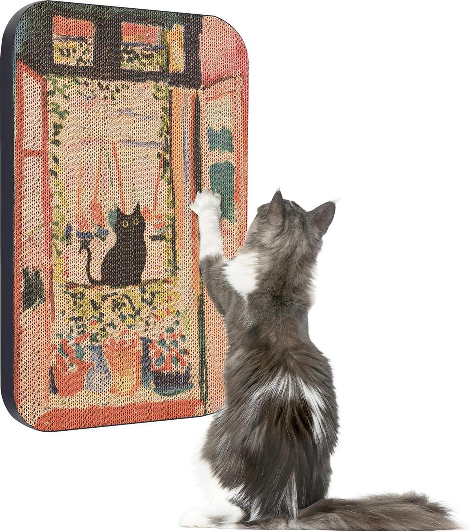 Art Cat Scratcher, Wall-Mountable Cat Scratching Board, Cat Wall Scratcher 16.7x11x1 Inch Cat Scratch Pad and Cat Scratchers for Indoor Cats Toy Furniture ProtectorThe Open Window