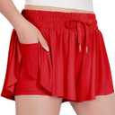 Witwot Butterfly Shorts Girls, 2-in-1 Teen/Kids Girl Flowy Skort for Running, Tennis, Dance (Red), 12-14 Years 