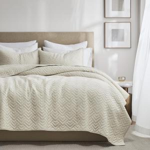 palassio Beige 100% Cotton Quilt Twin Size Bedding Sets with 1 Pillow Sham, Lightweight Textured Farmhouse Country Bedspread Soft Shabby Chic Patterned Coverlet for All Season, 2 Pieces (Geometric-wheat)