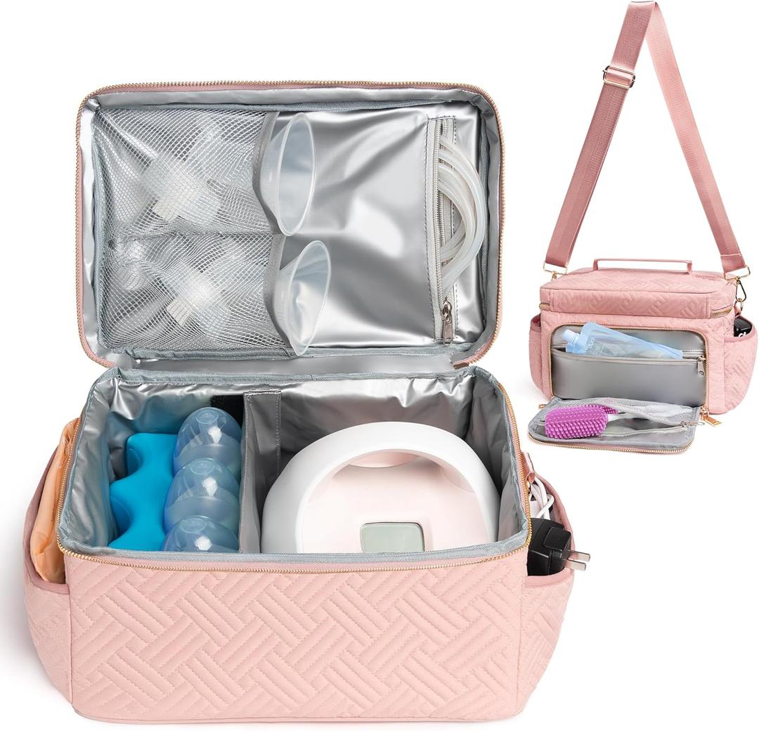 Breast Pump Bag Compatible with Spectra S1 S2 Gold Breast pump Carrying Case for Work Travel Elite Mom Breastmilk Pumping Essentials Tote Bag with Cooler & Strap