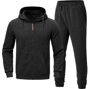 Riskrole Men's Hooded Tracksuit 2 Pieces Set Zip up Fleece Sweatsuit Casual Outdoor Sports Jogging Suits Set (Medium, Black)