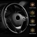 Car Leather Steering Wheel Cover, Breathable Perforated Anti-slip Wrap, Anti-scratch Stitch on Microfiber Leather Protector, Tight Fit for Most 14.96" Steering Wheel (Black)