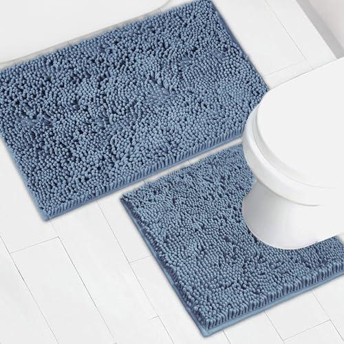 Amazon.com: AINAHYVA Bathroom Rugs Chenille Bath mat 2 Piece Set, Super Absorbent, Strong PVC Non Slip Backing, Bath mats for Bathroom, Plush Shaggy, Thick, Machine Washable, Bathtub, Toilet .(Medium Blue) : Home & Kitchen