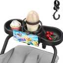 Universal Stroller Snack Tray, 4 in 1 Stroller Tray Attachment with Cups Phone Holder for Baby Toddler Stroller, 360° Rotation Universal Stroller Tray Compatible with Uppababy, Baby Jogger, etc