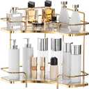 Seoneiro 2 Tier Corner Bathroom Counter Organizer, Cosmetic Skincare Organizer, Bathroom Countertop Perfume Tray Vanity Organizer, Kitchen Spice Corner Storage Shelf (Gold)