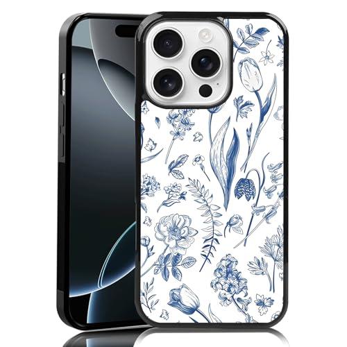 MMYAJT Beautiful Blue Flowers and Leaves Phone Case Fit for iPhone 16 Pro — Shockproof Designed Cute Aesthetic Phone Case Cover for Boy Girl Men Women
