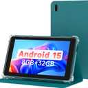 PEICHENG Tablet with Protective Case, 7" IPS 1024 * 600 Android 15.0 Tab PC RAM 8GB(3+5Expand)+ROM 32GB Bluetooth 5.0 WiFi6 2.4G+5G 2MP+5MP Dual Cameras (Blue)