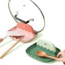 2 Pack Lid and Spoon Rest for Kitchen Counter, Cooking Ladle/Spatula/Spoon Holder for Stove Top, Utensil Rest with Pot Lid Holder for Countertop, Kitchen Gadget Rack, Christmas Cooking Accessories (Green & Pink)