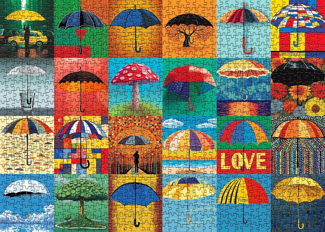 Colorful Umbrella Puzzles 1000 Piece for Adults, Art Jigsaw Puzzles Painting Puzzle 1000 Piece for Adults, Collage Funny Rainbow Puzzles As Home Decor