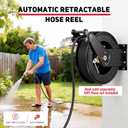 Pressure Washer Hose Reel, 3/8 in x 50 ft Retractable Pressure Washer Reel - Only Reel, 4000 PSI Auto Rewind Heavy Duty Steel Power Wash Hose Reel with 5 ft Lead for Air/Oil/Water