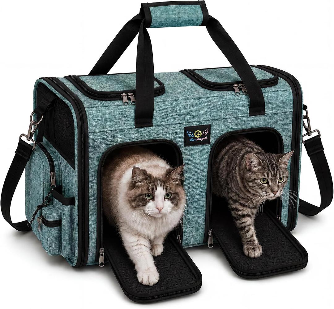 Premium Double Pet Carrier Spacious 2-in-1 Travel Bag for 2 Cats or Small Dogs, with Divider, Breathable Mesh, Soft-Sided, Foldable Design