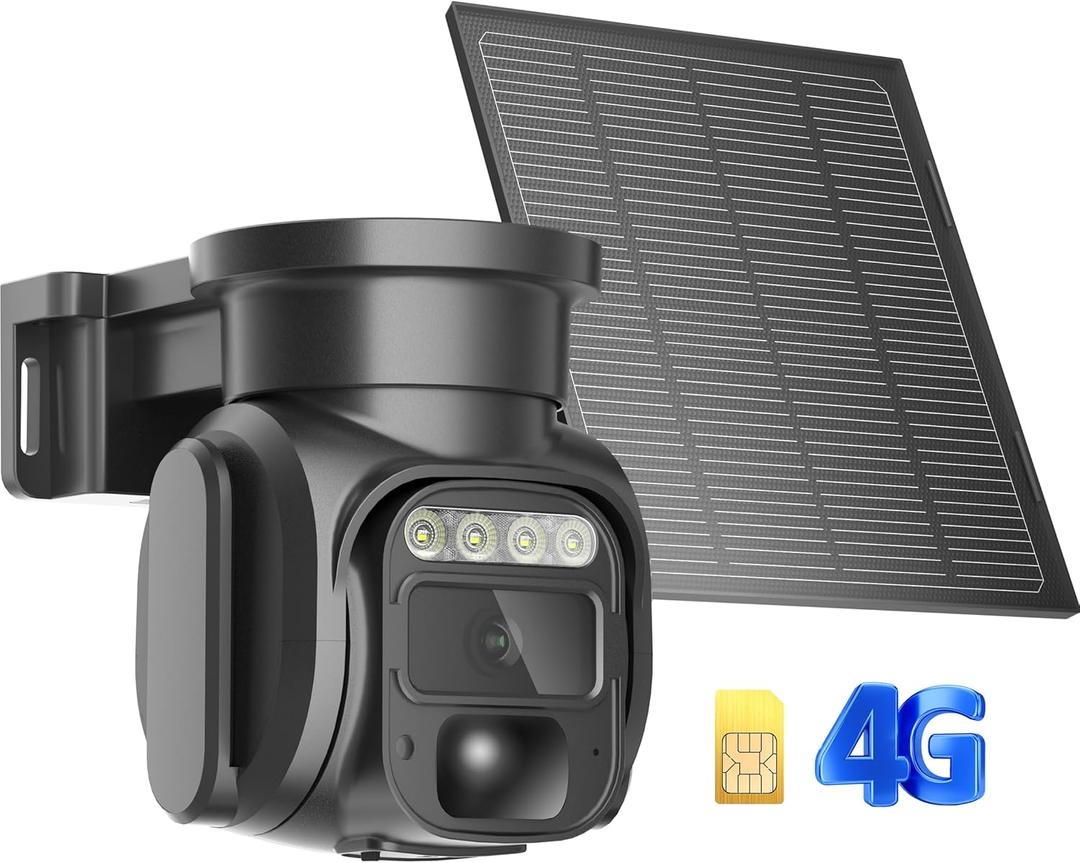KKB 4G LTE Cellular Security Cameras Wireless Outdoor, No WiFi Solar Security Camera, 2K HD Cam Color Night Vision, 2-Way Audio, 355 Live View, PIR Motion Sensor (SIM Card Included)