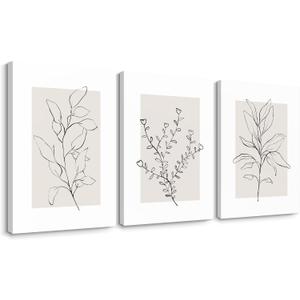 Youillne Neutral Botanical Prints Wall Art Decor Plant Minimalist Canvas Pictures Vintage Beige Wall Art Modern Farmhouse Line Poster Boho Abstract Painting Artwork for Bedroom 16x24 Inch Set of 3 (16x24 Inch Wrapped Canvas)