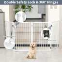 Metal Freestanding Dog Gates with Door for Outdoor Indoor,80'' Extra Wide 32'' Tall Free Standing Dog Gate for Doorways,Large Openings,Deck,Yard,Porch,Foldable Pet Fence(White,4 Panels)