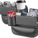 2025 New Car Seat Gap Filler Organizer, Car Seat Gap Filler with Cup Holder and Storage for Keys, Cards, Phone, Sunglasses and Small Items (Black, A Pair)