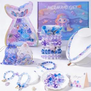 Danvren Mermaid Bracelet Making Kit for Girls, Mermaids Toys Jewelry Craft Christmas Birthday Gifts for Girl, 200+ DIY Beads,Charm Necklace Making Kits for Kids Ages 5-10