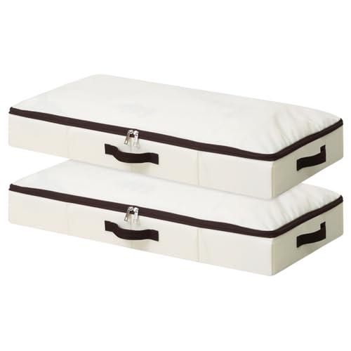 AMJ 2-Pack 4” Height Under-Bed Storage Baskets | Foldable Fabric Drawers for Clothes, Shoes, and Bedding, Beige