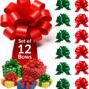 Eye-Catching Xmas Pull Bows for Easy Gift Wrapping with Ribbon - 5" Wide Wrap Bows for Christmas Tree Decoration, Holiday Dcor, Present Wrapping, Baskets, Birthday, Easter - 6 Green and 6 Red Bows (12 pcs, 5in)